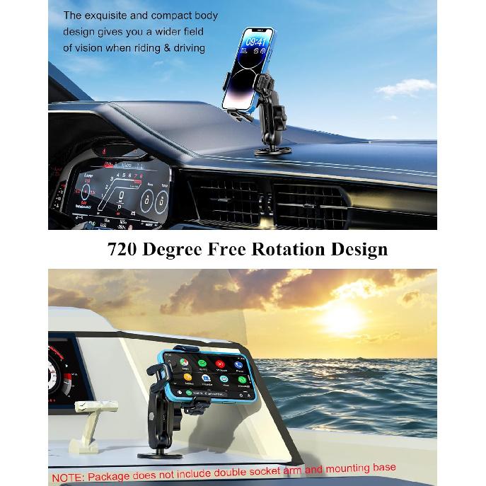 BRCOVAN 1'' Ball Phone Mount Holder With Vibration Dampener, Compatible With RAM Mounts B Size Double Socket Arm, Adjustable Fit 5.4-7.2'' Phone, For