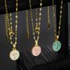 Stainless Steel Cross Pendant Necklace for Women Men Simple Round Colorful Drop Oil Necklace Vintage Punk Versatile Jewelry Gift