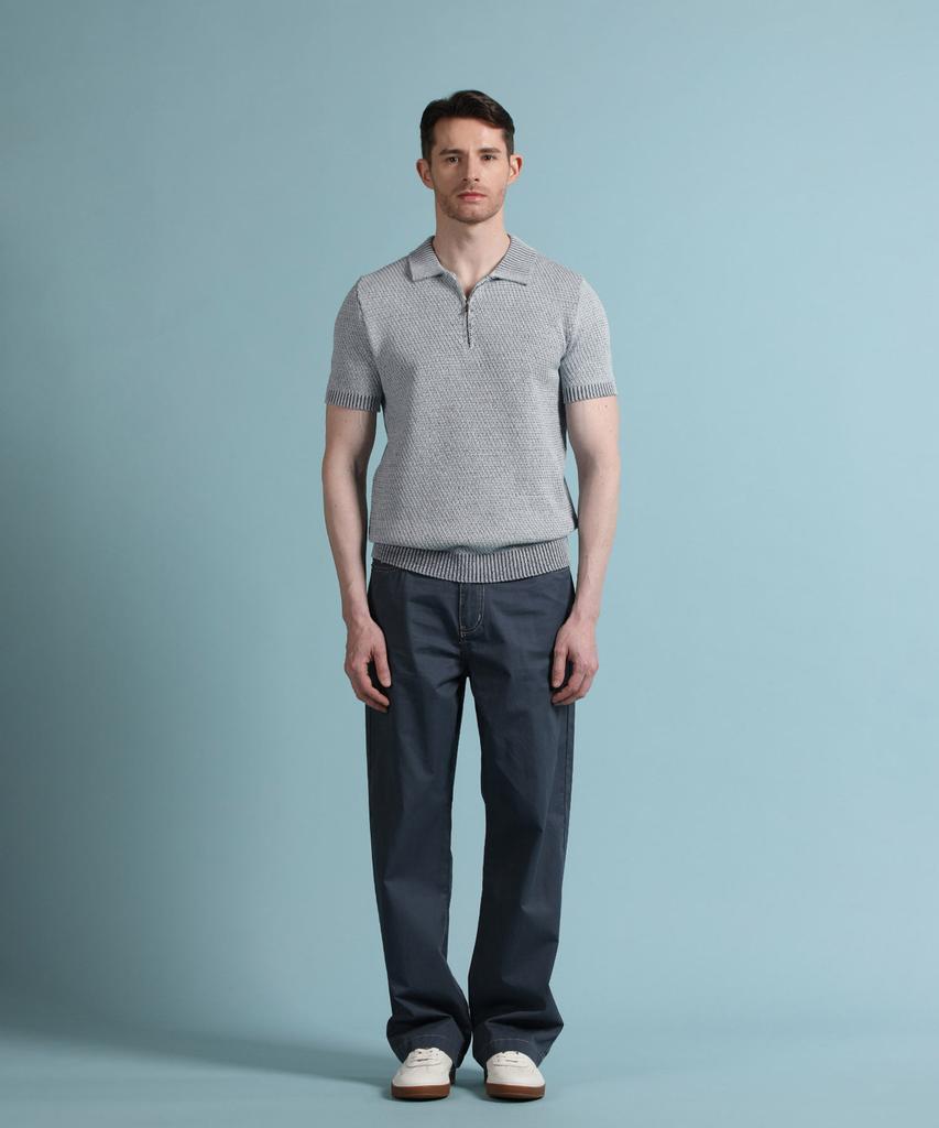 PANICALE Blue Melange Half-Zip Polo Knit