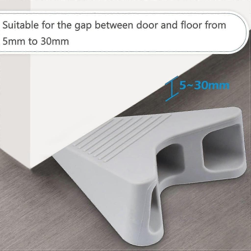 Set Of 2 Door Wedges, No Overhang Rubber Door Stops, Support For All Types Of Flooring, Gray