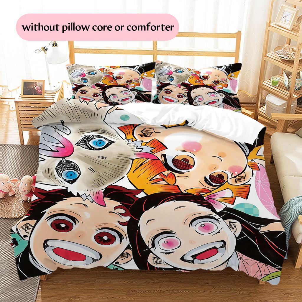 Demon Slayer Pattern Bedding Quilt Set Home Decoration Gift (1 * duvet cover + 2 * pillowcase without core)