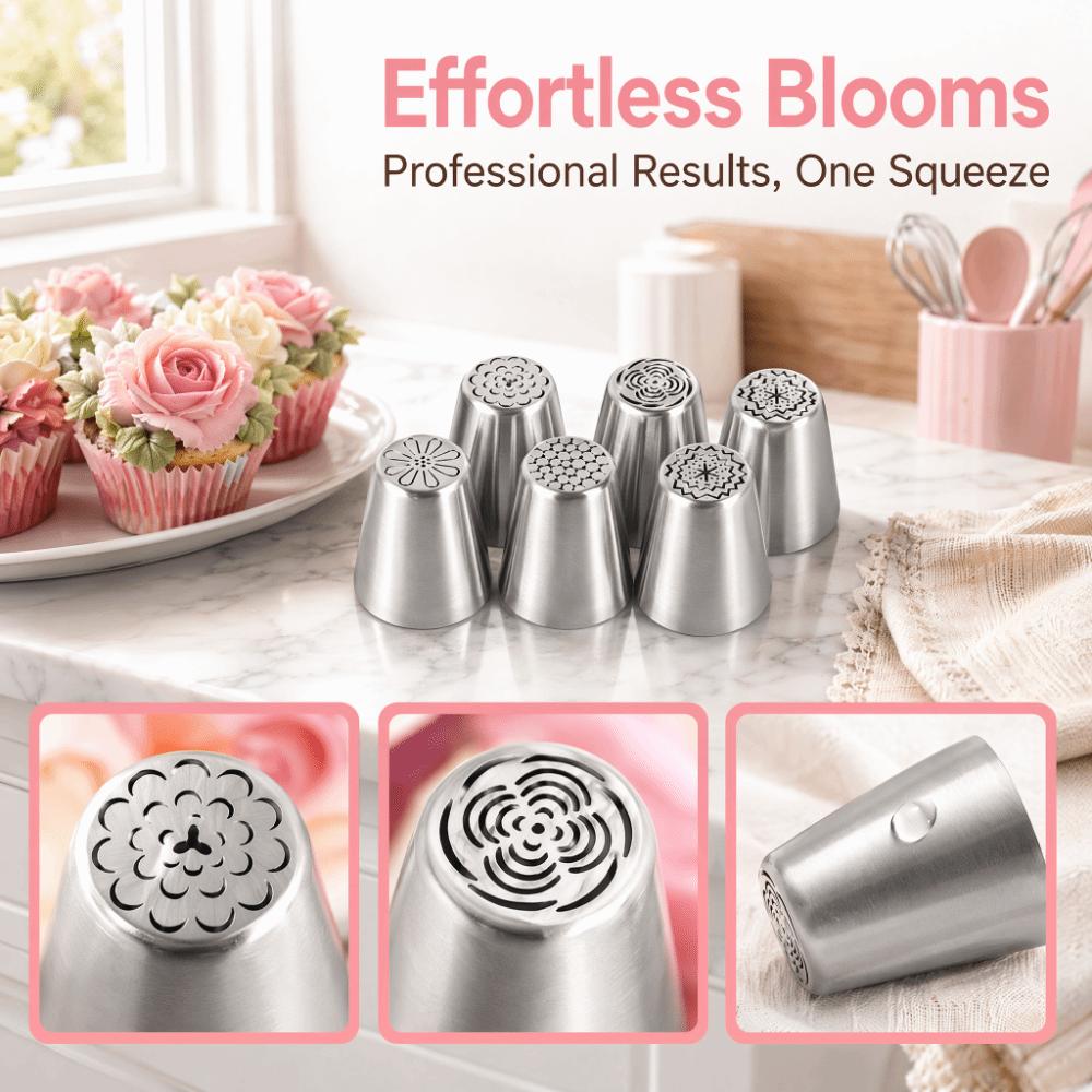 6psc Mounted Tip Piping Nozzle Set Cake Decorating Tips Cookie Icing Dessert Making
