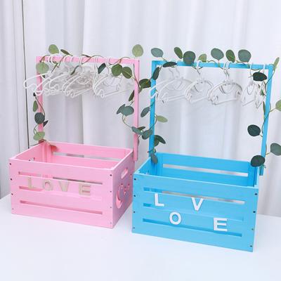 Caja de Madera para Baby Shower Cesta de Madera para Baby Shower con Perchas Caja de Almacenamiento para Regalos de Bebé Cesto con Asa y Guirnalda para Recién Nacido