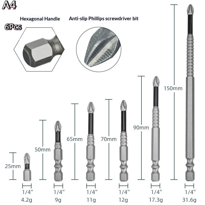 K5 Strong Magnetic Screwdriver High Hardness Bits Set Anti-Slip S2 Standard Non-Slip Cross Head Electric Screwdriver Set