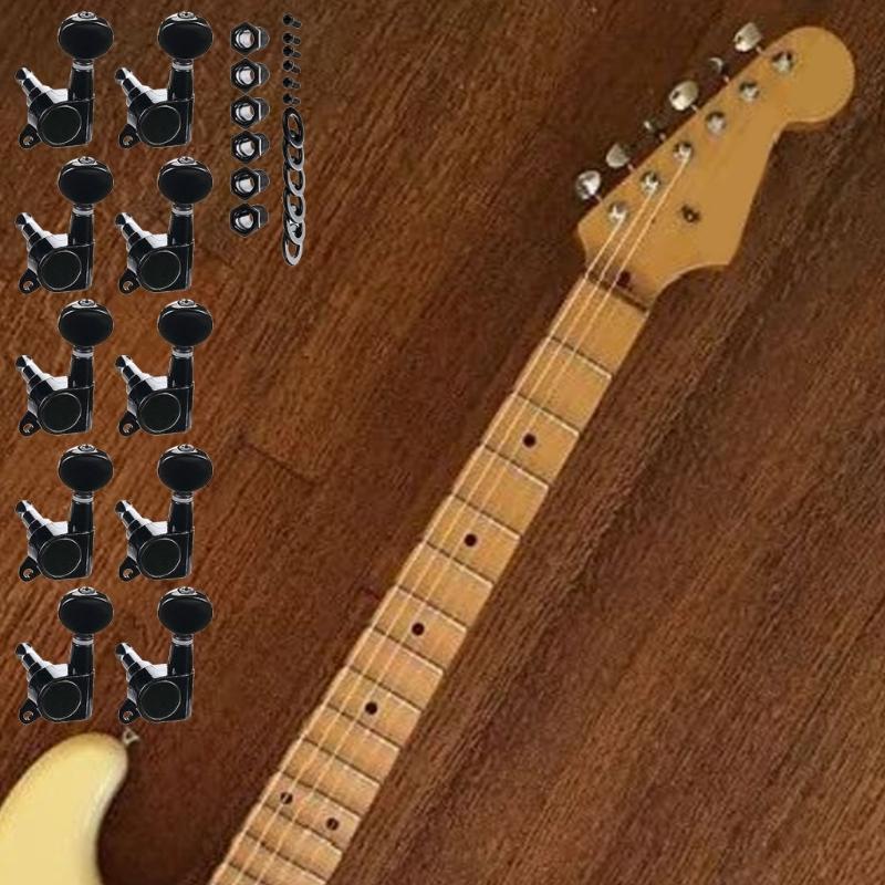 Pack of 6 Black Guitar Peg Replacement Set Metal Texture Guitar Tuners Suitable for Left Hand Acoustic Electric Guitars