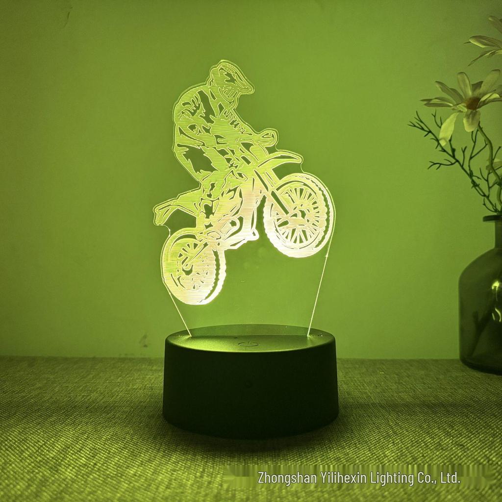 3D Motorcycle Night Light - USB, Touch & Remote Control, 16 Colors, Creative Bedside Desk Lamp