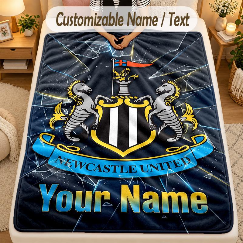 Flannel BlanketNewcastle United FC Custom Name Text Personalized Soft Warm Throw Blanket Home Decor Gift