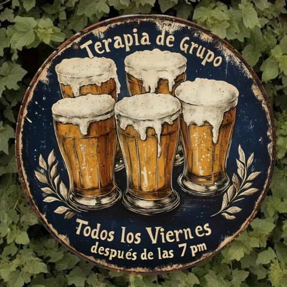 Arte de Parede Metálica de Cerveja Espanhola Vintage 8 Polegadas Placa de Lata Rústica Decoração de Bar