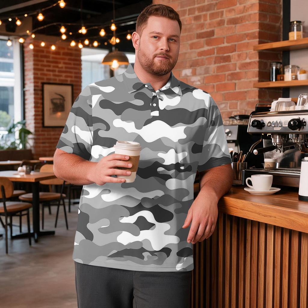 Heren Grote Maat Camouflage Print Golfshirt Ademend Korte Mouw Poloshirt Geschikt voor Casual Werkkleding Tops