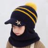 Kids' Winter Wool Hat with Velvet Lining & Duckbill Cap: Face Protection and Scarf Combo