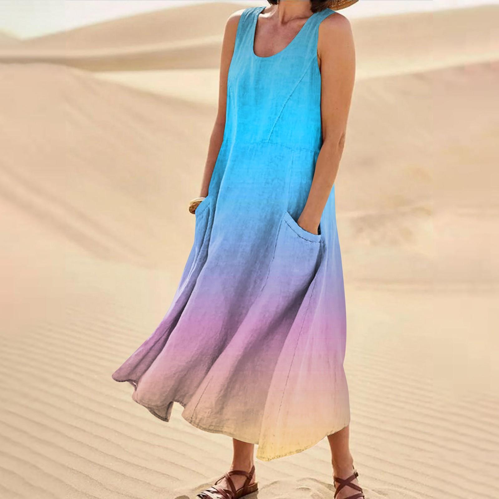 

Женское летнее свободное свободное платье без рукавов с круглым вырезом и карманами S