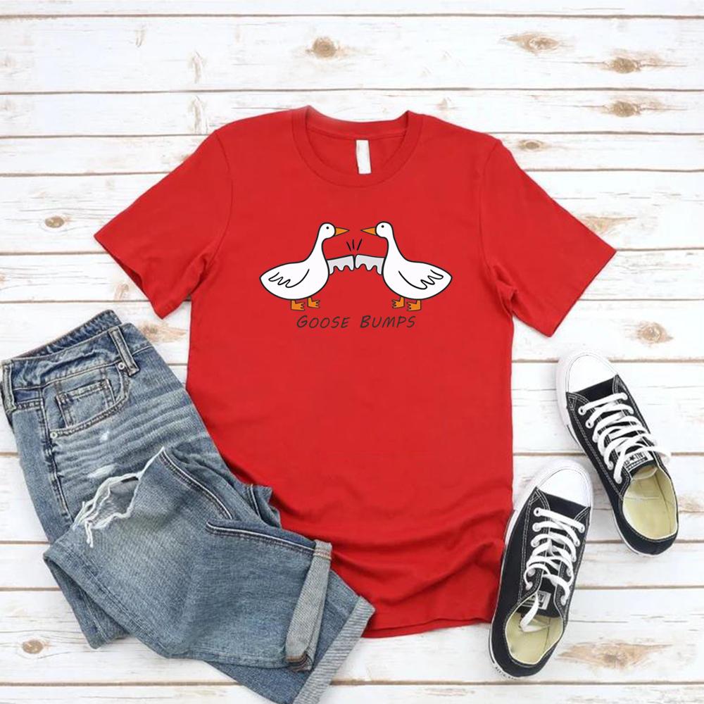 Goose Bumps T Shirt Funny Goose T-shirts Women Short Sleeve T Shirts Duck Lover Tee Streetwear Women Clothing Vintage Clothes