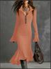 Autumn Fashion New Elegant Style Zipper Stand Collar Bell Sleeve Knit Mermaid Tail Dress