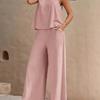 New Women's Sleeveless Vest And Trousers Two Piece Set Fashion Solid Color Two Piece Round Neck Top Pants Suit Casual Set