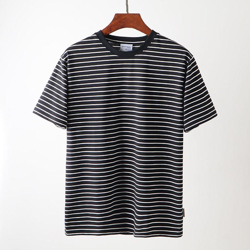 2025 New American vintage round Neck Knitted Stripes Short sleeve T-shirt Men's Summer Bottoming Shirt Foreign Trade Men's T-shirt
