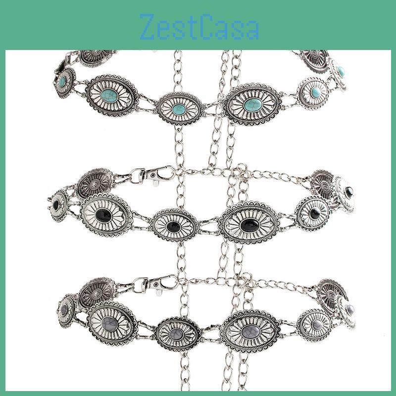 Turquoise Green Retro Metal Waist Chain For Women With Elegant Design And Hook Buckle