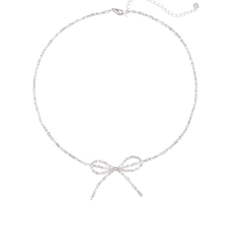 Banyan Tree S925 Silver Bow Necklace - Exquisite Korean Clavicle Chain for Women