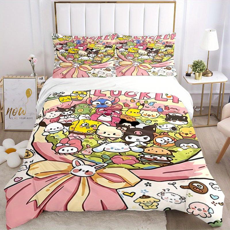 

3 шт. Дышащий полиэстеровый комплект постельного белья Sanrio, Мягкое пододеяльник и 2 наволочки, Подходит для всех сезонов, 082661b 135x200cm