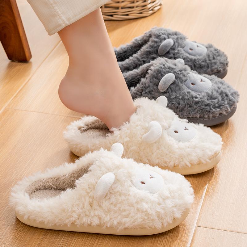 Tecknad Får Dam Hemma Tofflor Plysch Varma Platta Slides Andningsbara Bekväma Halkfria Tofflor Inomhus Utomhus Herr Casual Tofflor