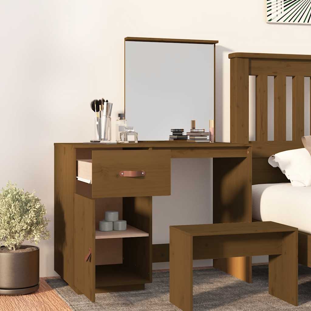 Makeup Table Honey Brown 95 x 50 x 134 cm Solid Pine Wood