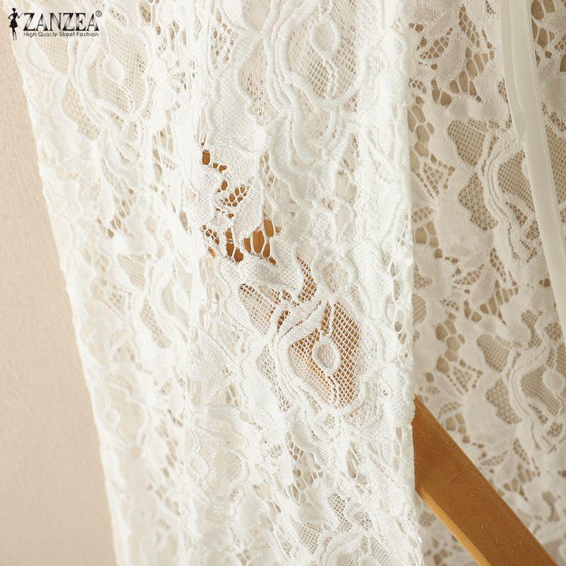 ZANZEA Women Casual Round Neck Sleeveless Lace Long Cardigan Tops