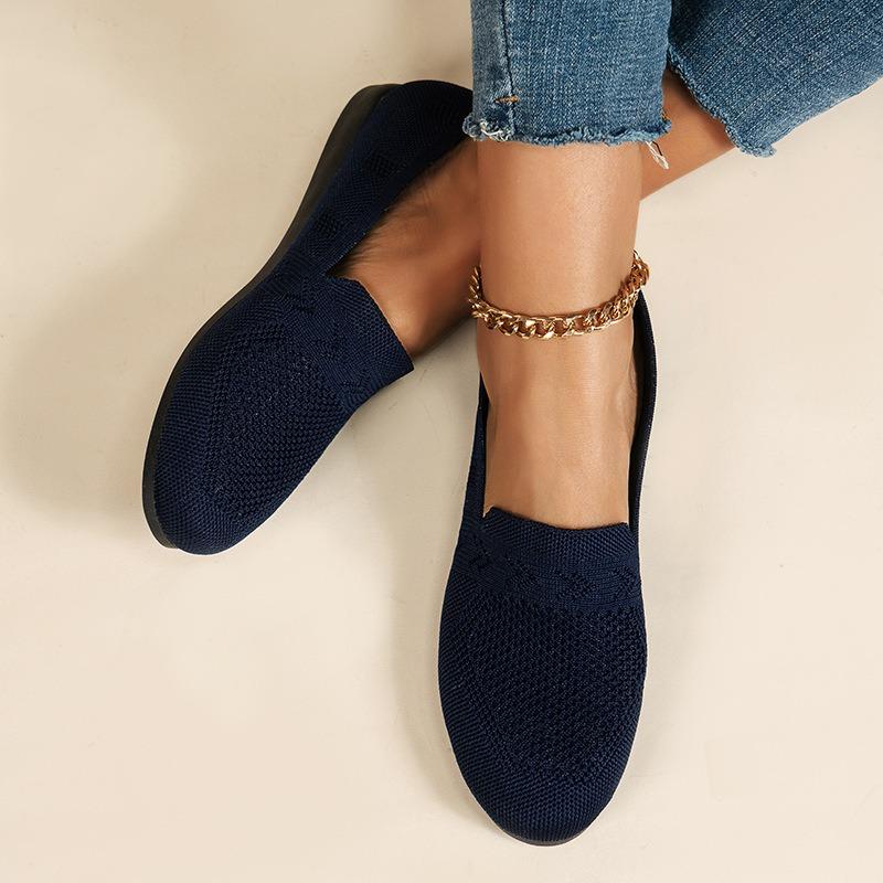 Large Size Single Shoes Women's Autumn New Fly-woven Mesh Surface Shallow Mouth One Pedal Lazy Flat Bottom Casual Women's Shoes