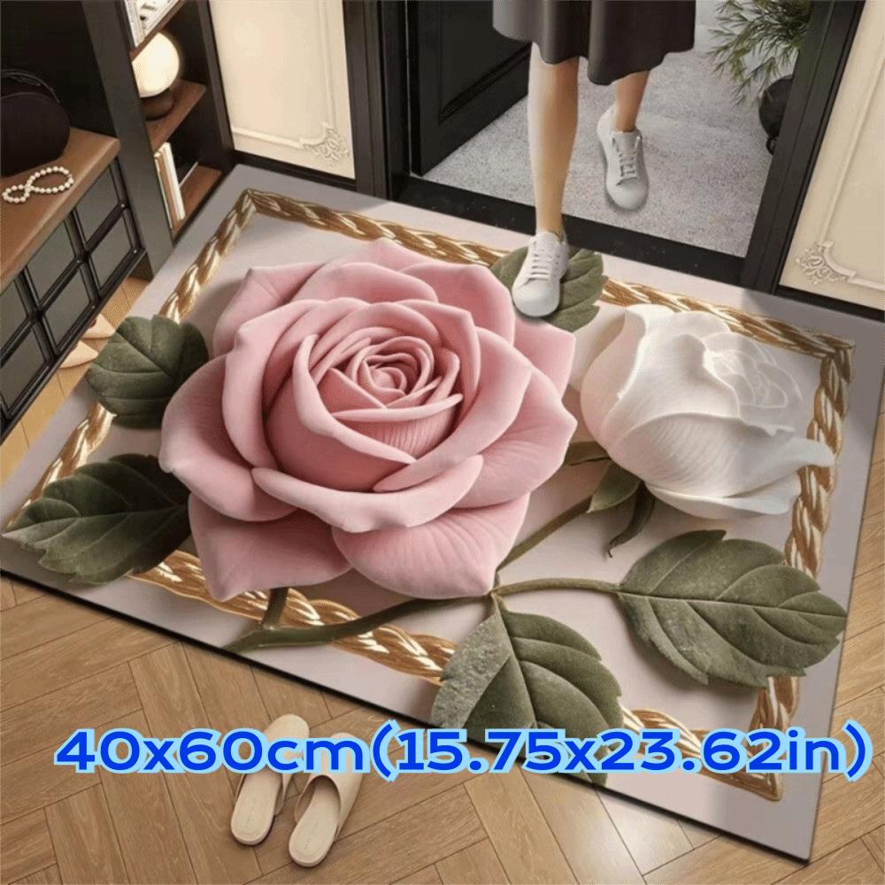 

Non-slip 3D Rose Floor Mat Special-shaped Door Rug Bathroom Floor Mat Home Decoration Pink-40x60cm
