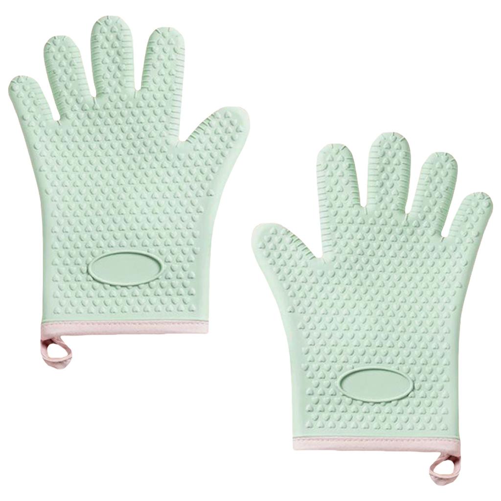 1 Pair of Heat Resistant Oven Mitts Silicone Materials Nonslip Kitchen Mitts for Secure Grips in High Temperatures