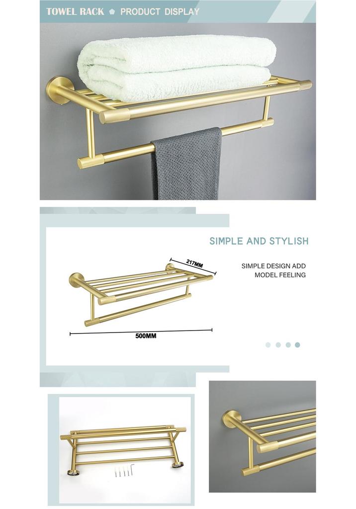 Brushed Gold 304 Stainless Steel Bathroom Set: Knurled Towel Rack, Towel Bar, Paper Holder, and Coat Hook