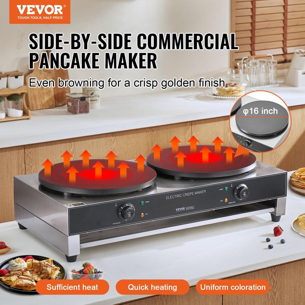 16-Inch Electric Crepe Maker Commercial Crepe Machine 6000W Double Head