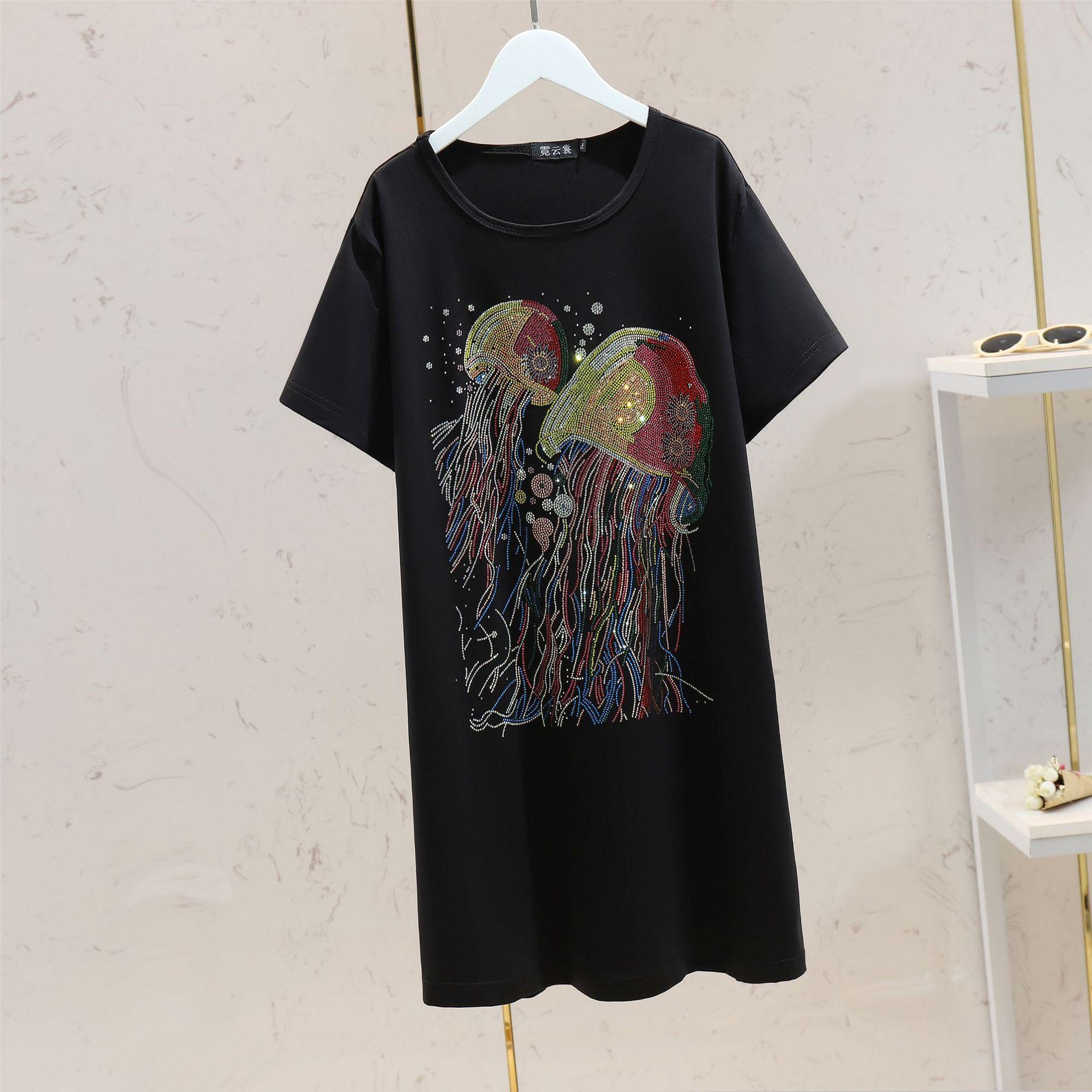 

Плюс Размер Женское Летнее Повседневное Новое Свободное Платье Средней Длины XXL чёрный