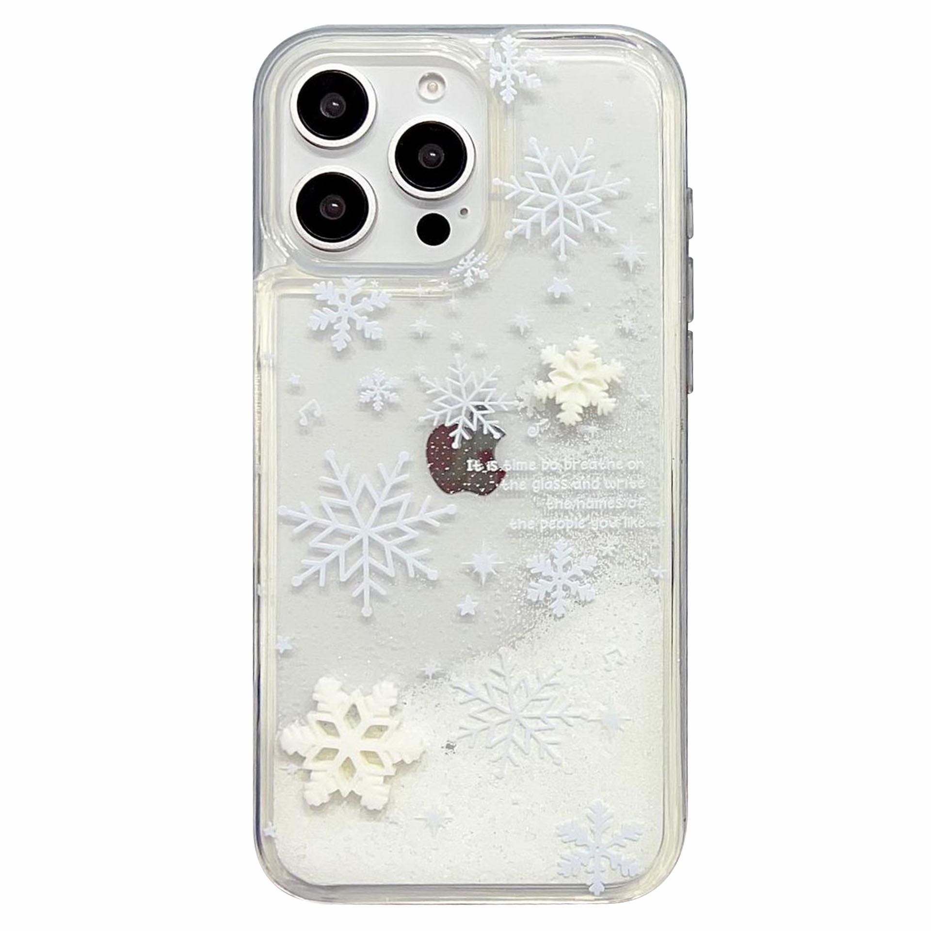 

For iPhone 16 Pro Case Snowflake Style Liquid Quicksand TPU Protective Cover Big Lens Cutouts
