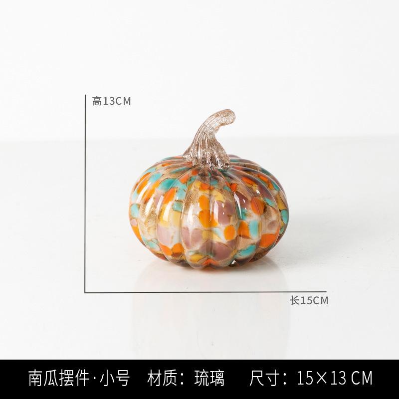 Glass Craft Artificial Pumpkin Sculpture Colored Transparent Glazed Pumpkin Craft Decorative Figurines Home Decoration
