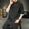 Men’s Summer Ice Silk Chinese Buttoned Short-Sleeve Tang Suit Shirt, Cotton-Linen Hanfu Zhongshan Retro Style