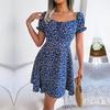 Women Floral Swing Dress Casual Flared Sleeve Lace Up Drawstring Spring Summer Sizes S XXL