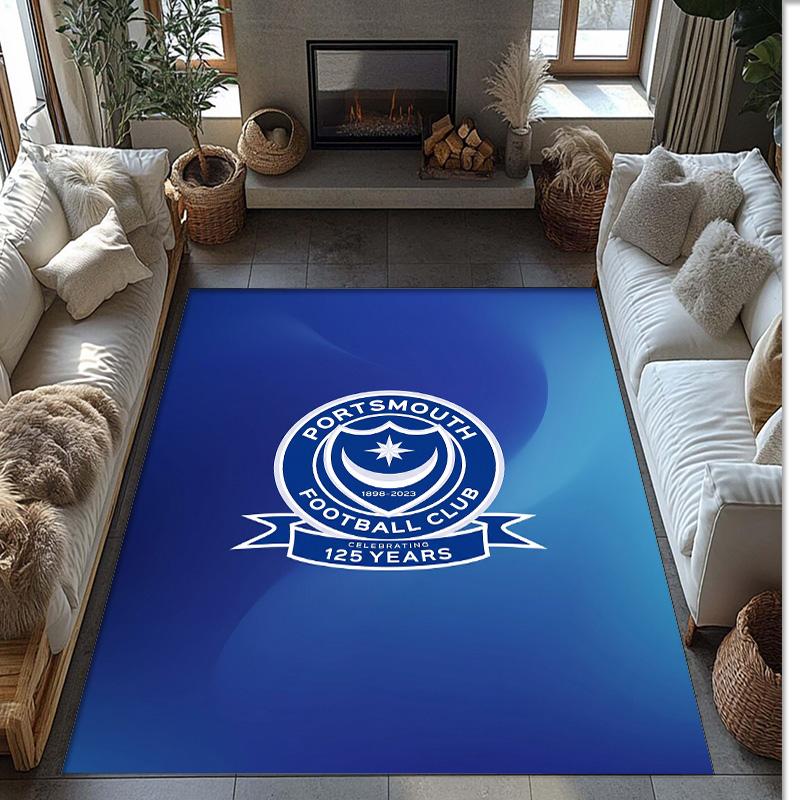 Tappeto Morbido Area Rug con Motivo Calcio Portsmouth FC Antiscivolo Tappeto per Pavimento Interno Tappetino Decorazione Sportiva per Camera da Letto