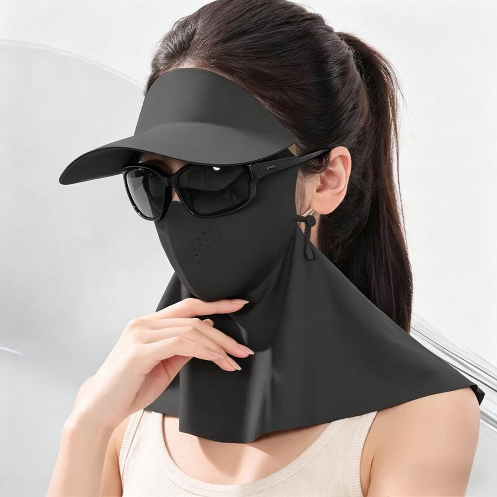 Full Face Sunscreen Mask Face Gini Women UV Protection Summer Ice Silk Cycling Sun Hat Mask Neck Protection Cooling Breathable