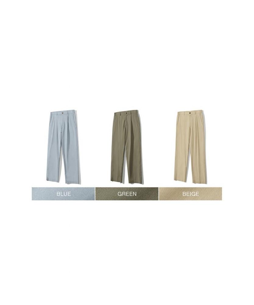 NOTIG One-Pleat Loose Fit Cotton Blend Pants Green_Okg3Ptlp103E1