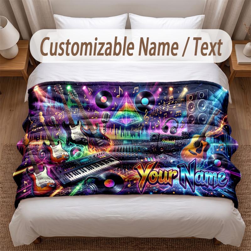 Music General Theme Soft Blanket Personalized Custom Name Text Print Warm Blanket Home Sofa Bedroom Decor