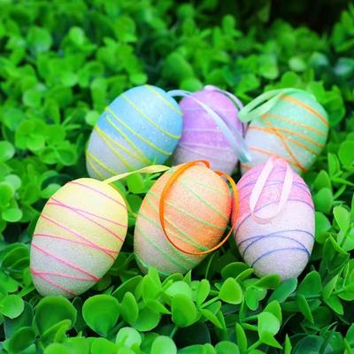 6 Stück Bunte Plastik-Ostereier Anhänger Simulation Ei Schaumstoffmaterial Hängende Osterdekorationen Leichtgewicht Abriebfest