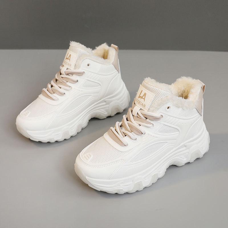 ZY7829 medium top shoes women's 2025 new velvet outer wear solid color autumn and winter snow cotton shoes casual sports thick sole