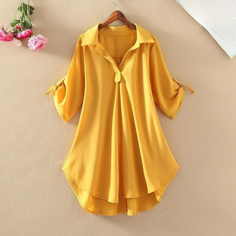 Mid-length Short-sleeved Chiffon Shirt Women's Summer Large Size Loose Waist Slimming Chiffon Blouse Women's Trend