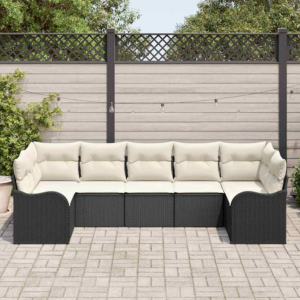 Garden Sofa Set with Storage 7 pcs Black and White Poly Rattan