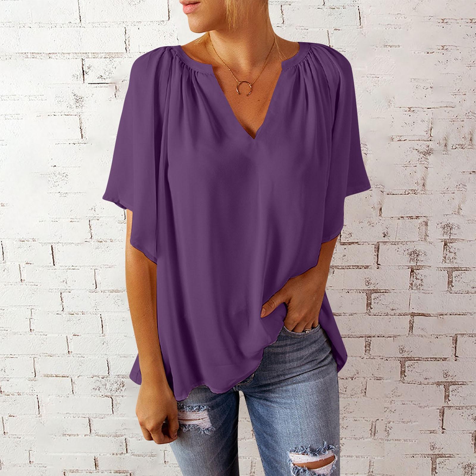 

Женская модная французская рубашка с коротким рукавом и v-образным вырезом в темпераментном стиле XXL фиолетовый