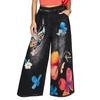 Women’s Casual Wide Leg Straight Pants with Floral and Butterfly Pattern Faux Denim Elastic Waistband Lightweight Trousers for Daily Wear