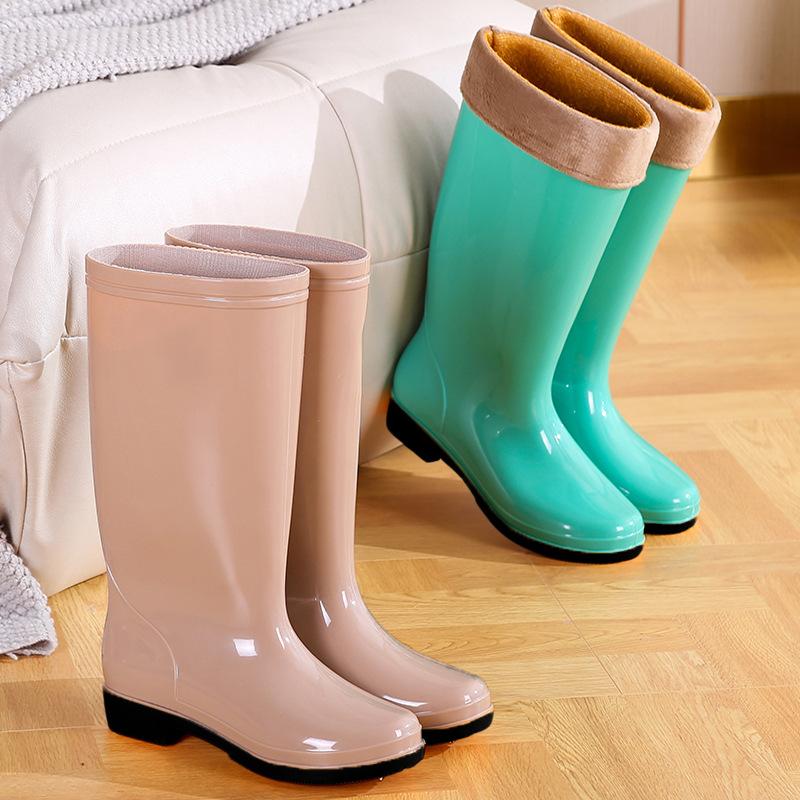 women's waterproof and non-slip low medium and high tube winter warm fleece cover fashion rain shoes soft-soled rubber shoes wear-resistant rain boots