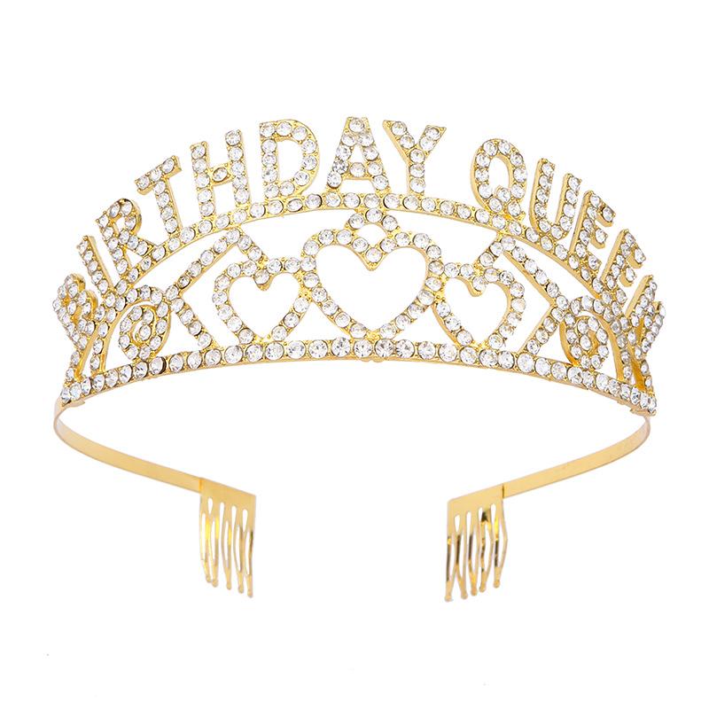 Fashionable Zinc Alloy Water BIRTDAY QUEEN Diamond Crown Birthday Party Headband Girl Birthday Headwear