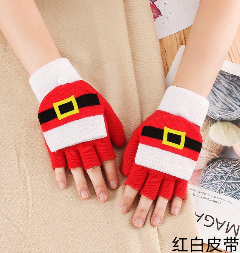 Schoolgirl autumn and winter five-finger knitted wool warm cold thickened cycling Christmas gloves