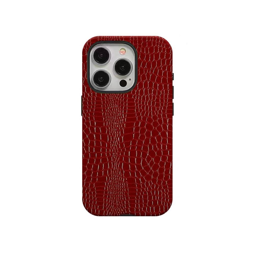 Luxury Clmj Fashion Red Leather Print Pattern Phone Case for iPhone 17 16 15 14 13 12 11 X Air Pro Max Plus Double-layer Cover