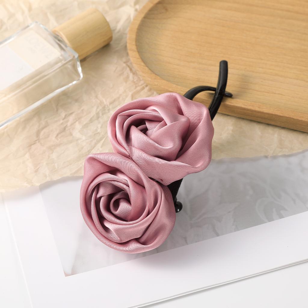 AWAYTR Satin Curled Flowers Hair Stick Pin Elegant Rose Hair Accessories Hairband Hairpins Women Hairclips Fashion Combs